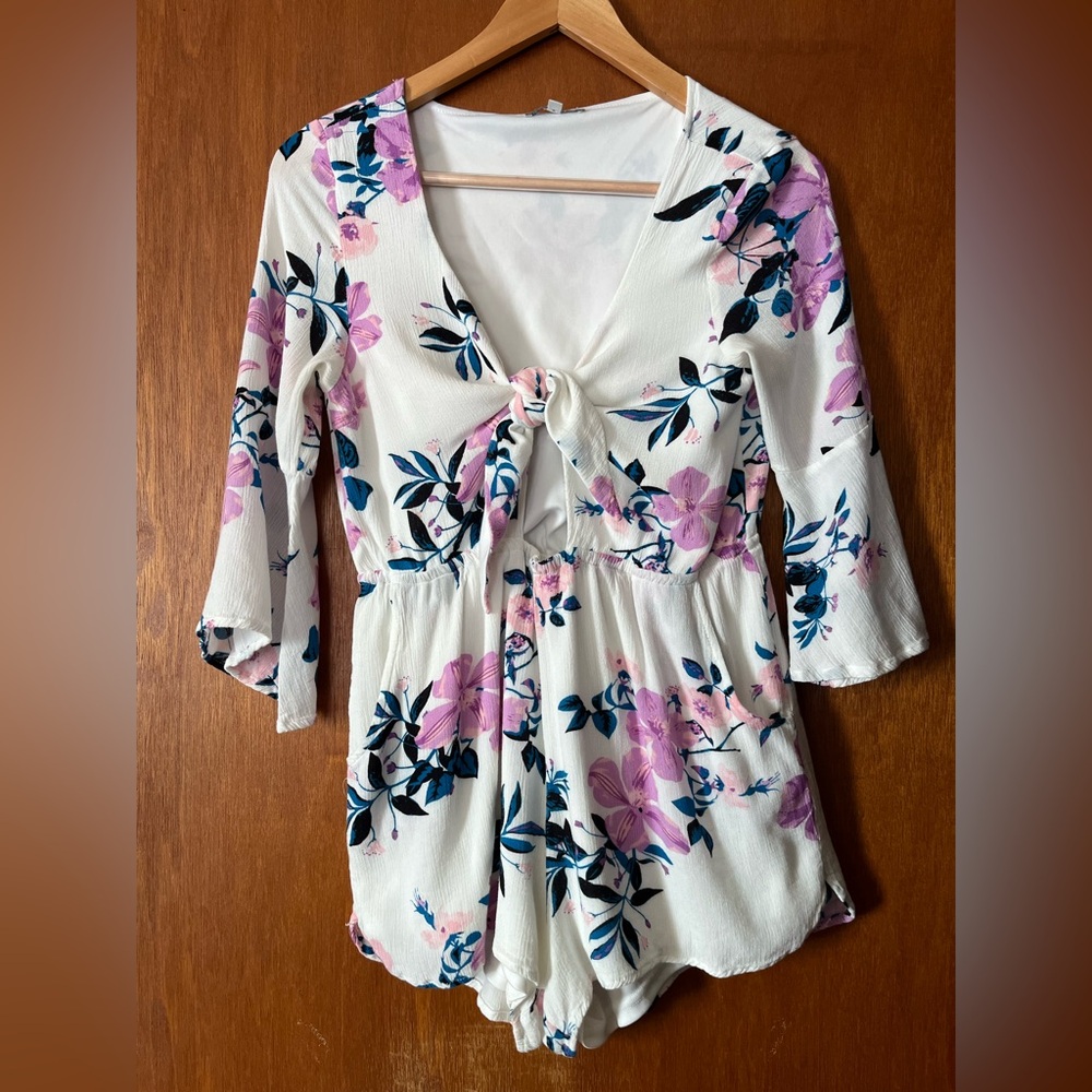 Charlotte Russe White, Pink and Blue Floral Romper